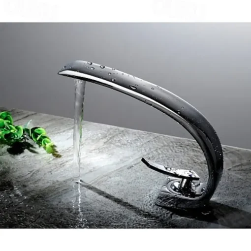 Brass Bathroom Sink Mixer Faucet, Silvery Single Handle One Hole Basin Taps Chrome Finish Bathroom Faucet with Hot and Cold Water