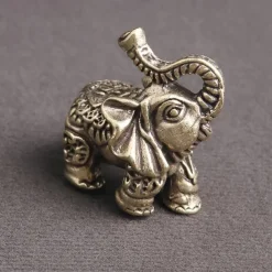Brass Elephant Couple Desktop Figurine, Distressed Table Deoration Finish, Unique Home Decor And Gift For Friends