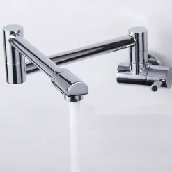 Brass Kitchen Faucet,Silvery Wall Mounted Rotatable Foldable Single Handle One Hole Bath Taps with Cold Water Only