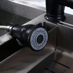 Brass Kitchen Faucet,Single Handle One Hole Oil-rubbed Bronze Pull-out Spray Widespread Tall High Arc Vessel Antique Kitchen Taps with Hot and Cold Switch