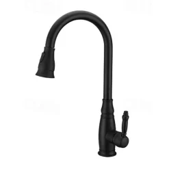 Brass Kitchen Faucet,Single Handle One Hole Oil-rubbed Bronze Pull-out Spray Widespread Tall High Arc Vessel Antique Kitchen Taps with Hot and Cold Switch