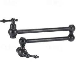 Brass Kitchen Faucet,Two Handles One Hole Antique Copper Pot Filler Wall Mounted Foldable Widespread Kitchen Taps