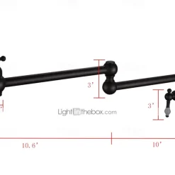 Brass Kitchen Faucet，Two Handles One Hole Antique Copper Pot Filler Wall Mounted Foldable Widespread Kitchen Taps