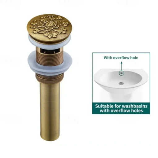 Brass Pop Up Sink Drain Stopper with Overflow Bathroom Faucet Vessel Vanity Sink Drainer