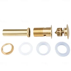 Brass Pop Up Sink Drain Stopper with Overflow Bathroom Faucet Vessel Vanity Sink Drainer(Golden)