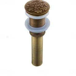 Brass Pop Up Sink Drain Stopper with Overflow Bathroom Faucet Vessel Vanity Sink Drainer Antique Brass