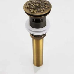 Brass Pop Up Sink Drain Stopper with Overflow Bathroom Faucet Vessel Vanity Sink Drainer Antique Brass