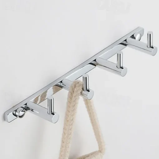 Brass Robe Hook Wall Mount Entryway Storage Rack for Jackets Coats Hats Scarves - 4 Hooks Contemporary Chrome