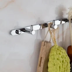Brass Robe Hook Wall Mount Entryway Storage Rack for Jackets Coats Hats Scarves - 4 Hooks Contemporary Chrome