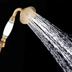 Brass Shower Faucet Set,Two Handles One Hole Wall Installation Waterfall Portable Spray Pull out Handshower with Cold/Hot Water