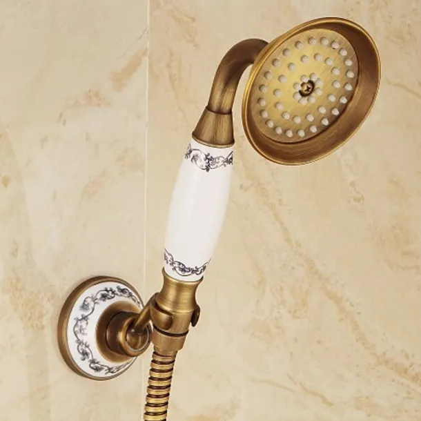 Brass Shower Faucet Set,Two Handles One Hole Wall Installation Waterfall Portable Spray Pull out Handshower with Cold/Hot Water