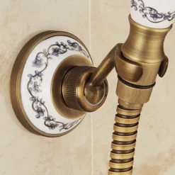 Brass Shower Faucet Set,Two Handles One Hole Wall Installation Waterfall Portable Spray Pull out Handshower with Cold/Hot Water