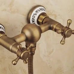 Brass Shower Faucet Set,Two Handles One Hole Wall Installation Waterfall Portable Spray Pull out Handshower with Cold/Hot Water