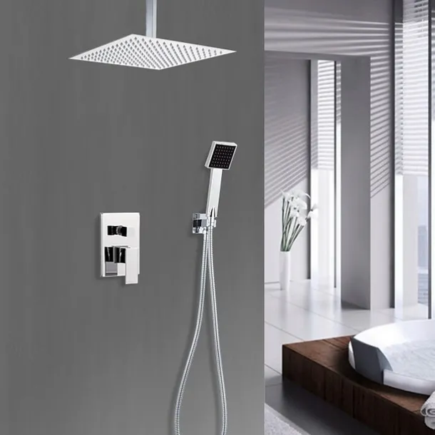 Brass Shower Set,Rainfall Country Chrome Wall Mounted Mixer Taps Single Handle Four Holes Shower Faucets with Ceramic Valve