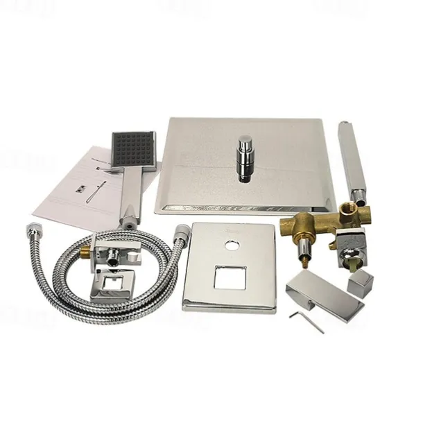 Brass Shower Set,Rainfall Country Chrome Wall Mounted Mixer Taps Single Handle Four Holes Shower Faucets with Ceramic Valve