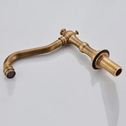 Brass Bathroom Faucet, Brushed Finish Antique Copper Two Handles Three Holes Widespread Bathroom Sink Faucet Contain with Cold and Hot Switch