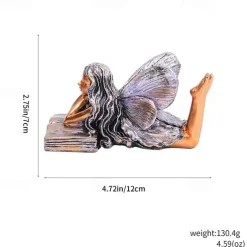 Bronze Angel Resin Figurine, Book Angel Girl Sculpture, Creative Home Decor for Bookshelves, Desk, and Office Decoration