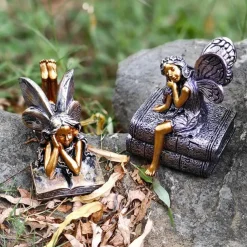 Bronze Angel Resin Figurine, Book Angel Girl Sculpture, Creative Home Decor for Bookshelves, Desk, and Office Decoration