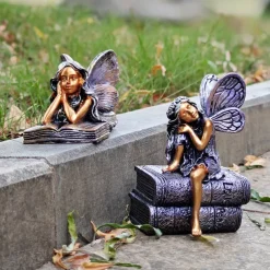 Bronze Angel Resin Figurine, Book Angel Girl Sculpture, Creative Home Decor for Bookshelves, Desk, and Office Decoration