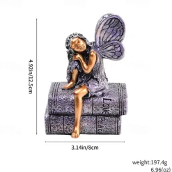 Bronze Angel Resin Figurine, Book Angel Girl Sculpture, Creative Home Decor for Bookshelves, Desk, and Office Decoration