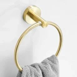 Brushed Brass Towel holder Bathroom Accessory Set Include Towel Bar Robe Hook and Towel Ring New Design Modern Stainless Steel Material Wall Mounted Golden 3pcs