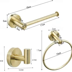 Brushed Brass Towel holder Bathroom Accessory Set Include Towel Bar Robe Hook and Towel Ring New Design Modern Stainless Steel Material Wall Mounted Golden 3pcs