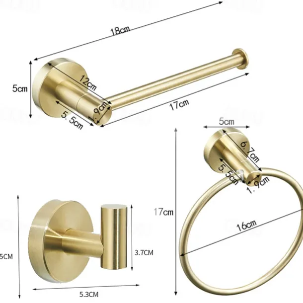 Brushed Brass Towel holder Bathroom Accessory Set Include Towel Bar Robe Hook and Towel Ring New Design Modern Stainless Steel Material Wall Mounted Golden 3pcs