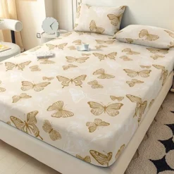 Brushed Fitted Sheet Soft Polyester Deep Pocket Easy Care Machine Washable Elegant Mandala Butterfly Bedroom Decor (Pillowcase Not Included)