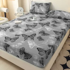 Brushed Fitted Sheet Soft Polyester Deep Pocket Easy Care Machine Washable Elegant Mandala Butterfly Bedroom Decor (Pillowcase Not Included)