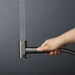 Brushed Gold Bidet Sprayer Concealed Button Brass Valve with Commodity Shelf Paper Holder Plastic Sprayer PVC Hose Grey
