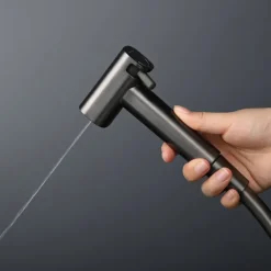 Brushed Gold Bidet Sprayer Concealed Button Brass Valve with Commodity Shelf Paper Holder Plastic Sprayer PVC Hose Grey