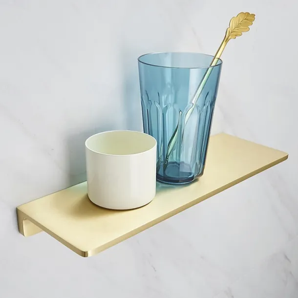 Brushed Golden Bathroom Shelf Brass Wall Mounted Metal Floating Rectangle Shelf 1PC