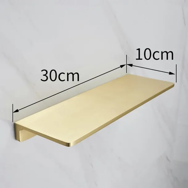 Brushed Golden Bathroom Shelf Brass Wall Mounted Metal Floating Rectangle Shelf 1PC