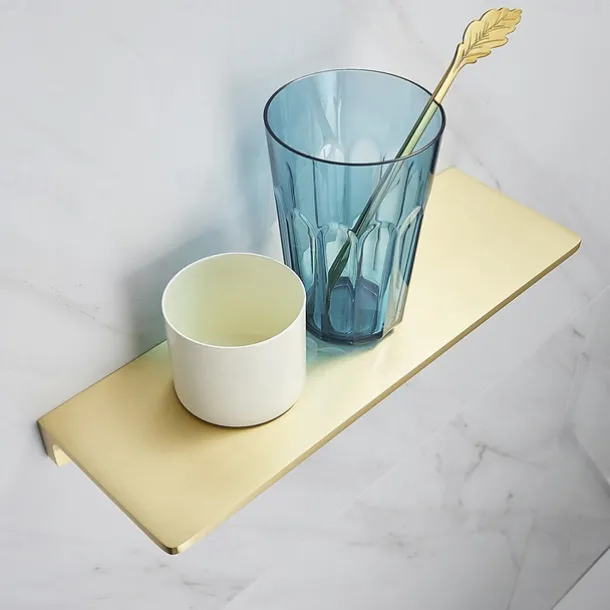 Brushed Golden Bathroom Shelf Brass Wall Mounted Metal Floating Rectangle Shelf 1PC