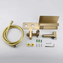 Brushed Grey Bidet Sprayer Concealed Button Brass Valve with Commodity Shelf Paper Holder Plastic Sprayer PVC Hose