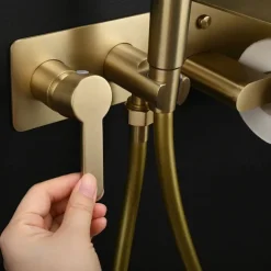 Brushed Grey Bidet Sprayer Concealed Button Brass Valve with Commodity Shelf Paper Holder Plastic Sprayer PVC Hose