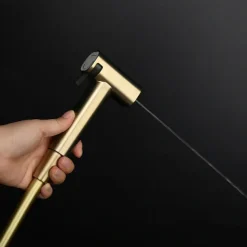 Brushed Grey Bidet Sprayer Concealed Button Brass Valve with Commodity Shelf Paper Holder Plastic Sprayer PVC Hose