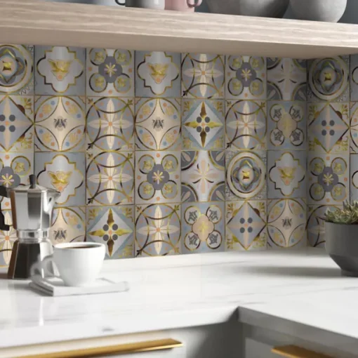 Brushed Silver Foil Gold Gray Moroccan Tile Stickers Self-adhesive Kitchen Wall Stickers Metal Texture Tile Wall Stickers