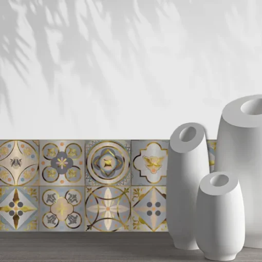 Brushed Silver Foil Gold Gray Moroccan Tile Stickers Self-adhesive Kitchen Wall Stickers Metal Texture Tile Wall Stickers