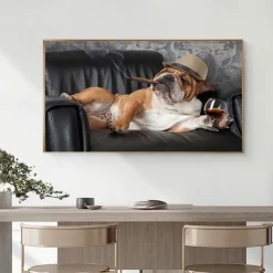 Bulldog Smoking Cigar Art Canvas Painting in The Wall Animal Posters and Prints Wall Art Picture for Living Room Home Decor