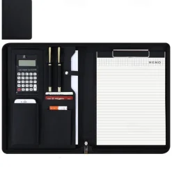 Business Bag Vegan Leather Business Portfolio with Zipper Padfolio All-in-One. Smartest Protective Tablet Sleeve, Presentation Slot, Calculator, Card Storage, Writing Pad