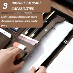 Business Bag Vegan Leather Business Portfolio with Zipper Padfolio All-in-One. Smartest Protective Tablet Sleeve, Presentation Slot, Calculator, Card Storage, Writing Pad