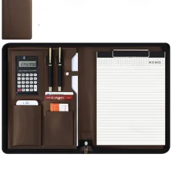 Business Bag Vegan Leather Business Portfolio with Zipper Padfolio All-in-One. Smartest Protective Tablet Sleeve, Presentation Slot, Calculator, Card Storage, Writing Pad