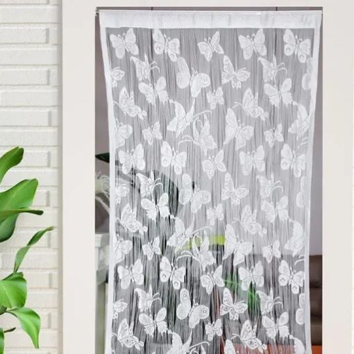 Butterflies String Curtain Doorway Curtain Tassels Beaded Curatin, Boho Macrame Sliding Door Curtain Wedding Tapestry Decoration, Room Divider for Pergola Outdoor Patio