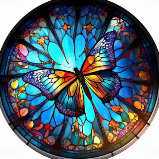 Butterfly Faux Stained Glass Window Cling Suncatcher, Round Dragonfly Wreath Glass, Butterfly Wreath Acrylic Plate Decoration
