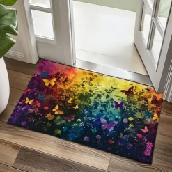 Butterfly Flowers Doormat Non-Slip Oil Proof Rug Indoor Outdoor Mat Bedroom Decor Bathroom Mat Entrance Rug Door Mat