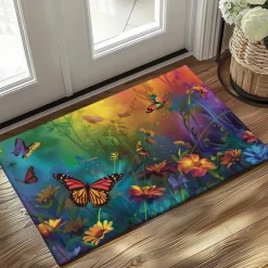 Butterfly Flowers Doormat Non-Slip Oil Proof Rug Indoor Outdoor Mat Bedroom Decor Bathroom Mat Entrance Rug Door Mat