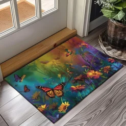 Butterfly Flowers Doormat Non-Slip Oil Proof Rug Indoor Outdoor Mat Bedroom Decor Bathroom Mat Entrance Rug Door Mat