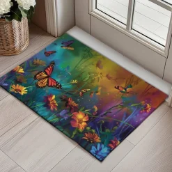 Butterfly Flowers Doormat Non-Slip Oil Proof Rug Indoor Outdoor Mat Bedroom Decor Bathroom Mat Entrance Rug Door Mat