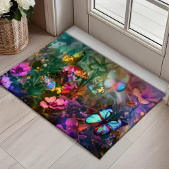 Butterfly Flowers Doormat Non-Slip Oil Proof Rug Indoor Outdoor Mat Bedroom Decor Bathroom Mat Entrance Rug Door Mat